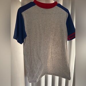Gray and Blue Raglan T-Shirt with Red Collar